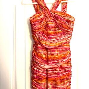 Carmen Marc Valvo Ruched Pink & Orange Halter Sundress Stunning!